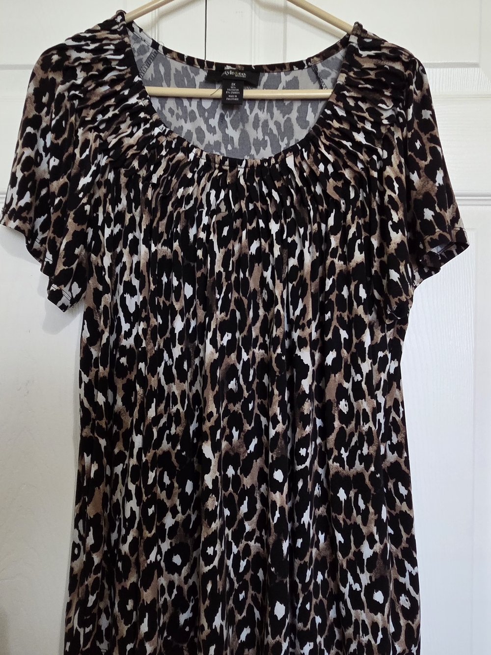 STYLE & CO. Brown and Black Leopard Print Scoop Neck Tunic